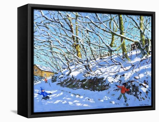 Snowballing,Upper Hulme,Staffordshireoil on canvas-Andrew Macara-Framed Premier Image Canvas