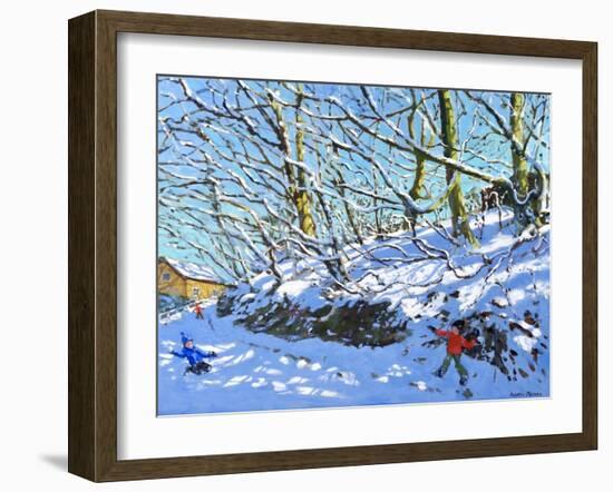 Snowballing,Upper Hulme,Staffordshireoil on canvas-Andrew Macara-Framed Giclee Print