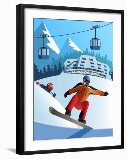 Snowboard Winter Resort-Nikola Knezevic-Framed Art Print