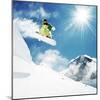 Snowboarder At Jump Inhigh Mountains At Sunny Day-dellm60-Mounted Photographic Print