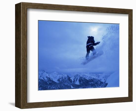 Snowboarder Heads Down, Paradise Area, Mount Rainier, Washington State, USA-Aaron McCoy-Framed Photographic Print