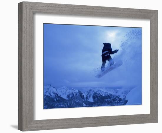 Snowboarder Heads Down, Paradise Area, Mount Rainier, Washington State, USA-Aaron McCoy-Framed Photographic Print
