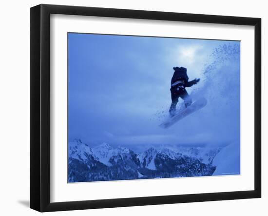 Snowboarder Heads Down, Paradise Area, Mount Rainier, Washington State, USA-Aaron McCoy-Framed Photographic Print