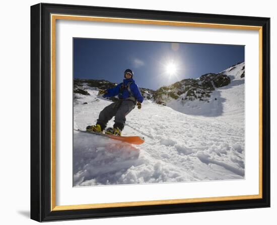 Snowboarder in Tuckerman Ravine, White Mountains National Forest, New Hampshire, USA-Jerry & Marcy Monkman-Framed Photographic Print