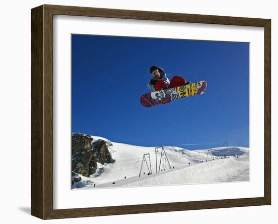 Snowboarder Jumping Halfpipe, Klein Matterhorn, Zermatt, Switzerland-Adam Jones-Framed Photographic Print