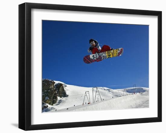 Snowboarder Jumping Halfpipe, Klein Matterhorn, Zermatt, Switzerland-Adam Jones-Framed Photographic Print