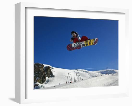 Snowboarder Jumping Halfpipe, Klein Matterhorn, Zermatt, Switzerland-Adam Jones-Framed Photographic Print