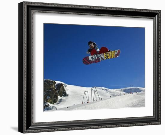 Snowboarder Jumping Halfpipe, Klein Matterhorn, Zermatt, Switzerland-Adam Jones-Framed Photographic Print