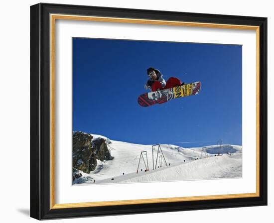 Snowboarder Jumping Halfpipe, Klein Matterhorn, Zermatt, Switzerland-Adam Jones-Framed Photographic Print