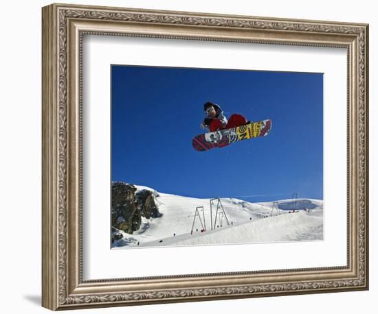 Snowboarder Jumping Halfpipe, Klein Matterhorn, Zermatt, Switzerland-Adam Jones-Framed Photographic Print