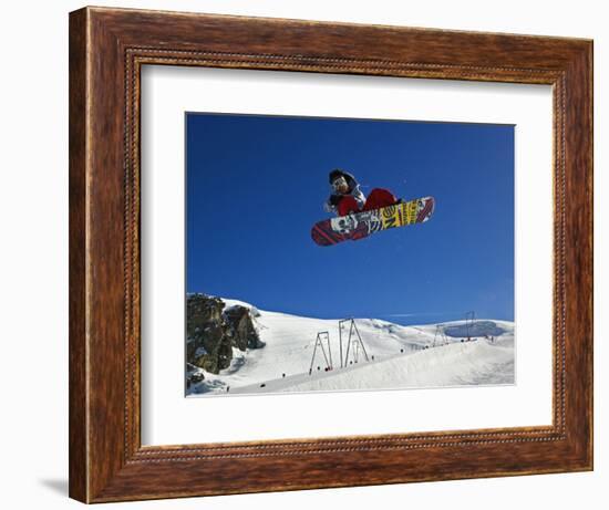 Snowboarder Jumping Halfpipe, Klein Matterhorn, Zermatt, Switzerland-Adam Jones-Framed Photographic Print