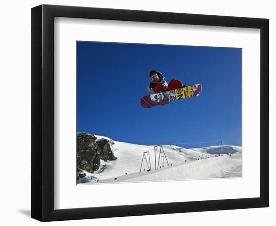 Snowboarder Jumping Halfpipe, Klein Matterhorn, Zermatt, Switzerland-Adam Jones-Framed Photographic Print