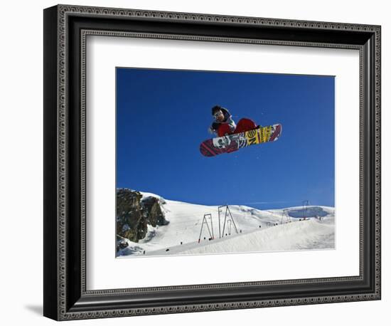 Snowboarder Jumping Halfpipe, Klein Matterhorn, Zermatt, Switzerland-Adam Jones-Framed Photographic Print