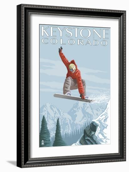 Snowboarder Jumping - Keystone, Colorado, c.2008-Lantern Press-Framed Art Print