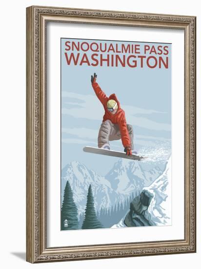 Snowboarder Jumping - Snoqualmie Pass, Washington-Lantern Press-Framed Art Print