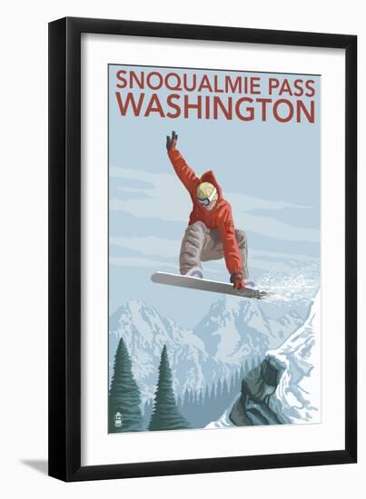 Snowboarder Jumping - Snoqualmie Pass, Washington-Lantern Press-Framed Art Print