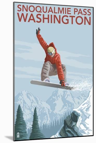 Snowboarder Jumping - Snoqualmie Pass, Washington-Lantern Press-Mounted Art Print