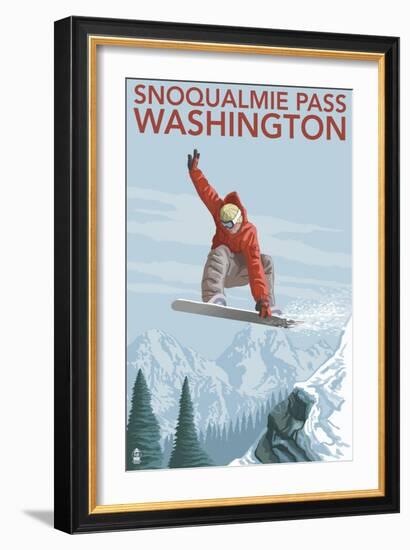 Snowboarder Jumping - Snoqualmie Pass, Washington-Lantern Press-Framed Art Print