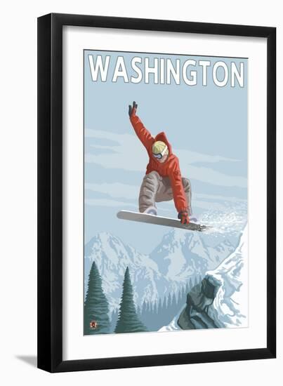 Snowboarder Jumping - Washington-Lantern Press-Framed Art Print