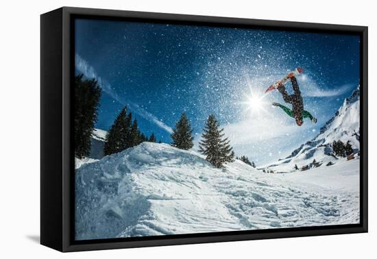 Snowboarder Jumping-Lantern Press-Framed Stretched Canvas