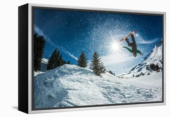 Snowboarder Jumping-Lantern Press-Framed Stretched Canvas