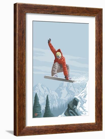 Snowboarder Jumping-Lantern Press-Framed Art Print