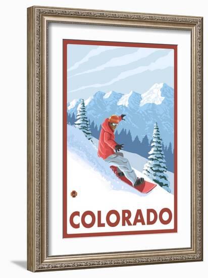 Snowboarder Scene - Colorado-Lantern Press-Framed Art Print