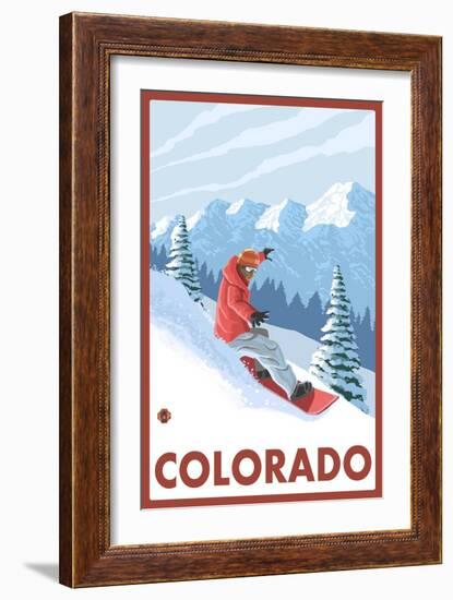 Snowboarder Scene - Colorado-Lantern Press-Framed Art Print