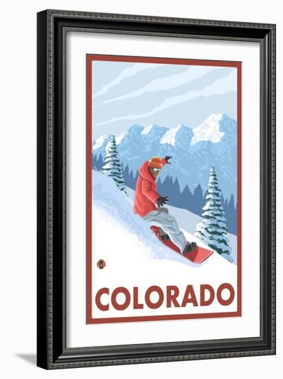 Snowboarder Scene - Colorado-Lantern Press-Framed Art Print