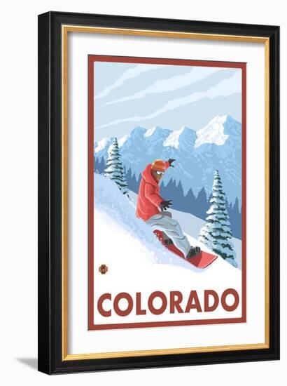 Snowboarder Scene - Colorado-Lantern Press-Framed Art Print