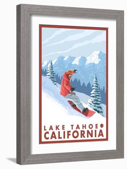 Snowboarder Scene, Lake Tahoe, California-Lantern Press-Framed Premium Giclee Print