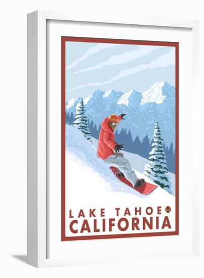 Snowboarder Scene, Lake Tahoe, California-Lantern Press-Framed Premium Giclee Print