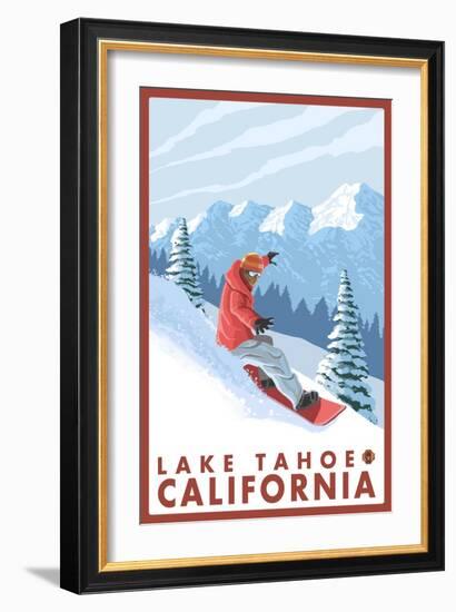 Snowboarder Scene, Lake Tahoe, California-Lantern Press-Framed Premium Giclee Print