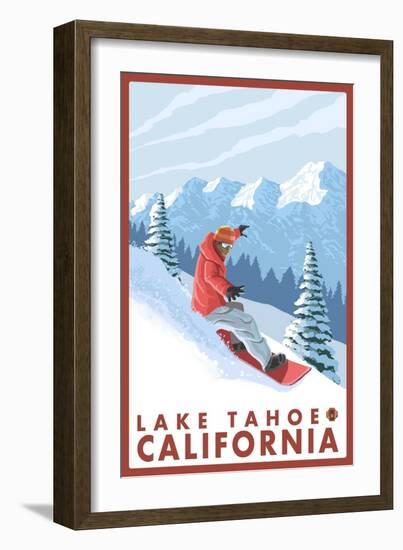 Snowboarder Scene, Lake Tahoe, California-Lantern Press-Framed Art Print