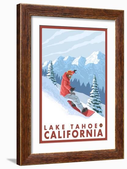 Snowboarder Scene, Lake Tahoe, California-Lantern Press-Framed Art Print