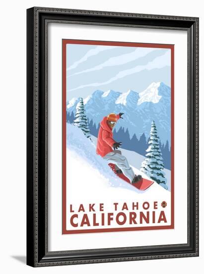 Snowboarder Scene, Lake Tahoe, California-Lantern Press-Framed Art Print