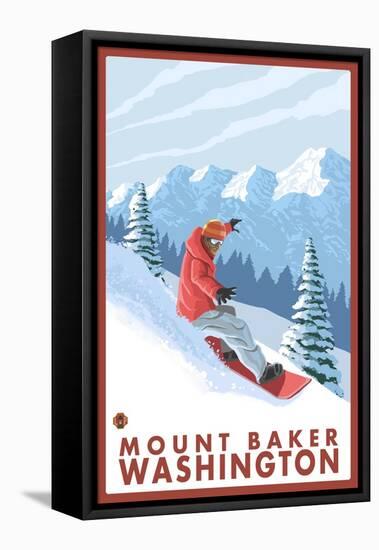 Snowboarder Scene, Mount Baker, Washington-Lantern Press-Framed Stretched Canvas