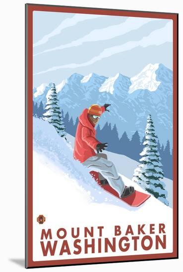 Snowboarder Scene, Mount Baker, Washington-Lantern Press-Mounted Art Print