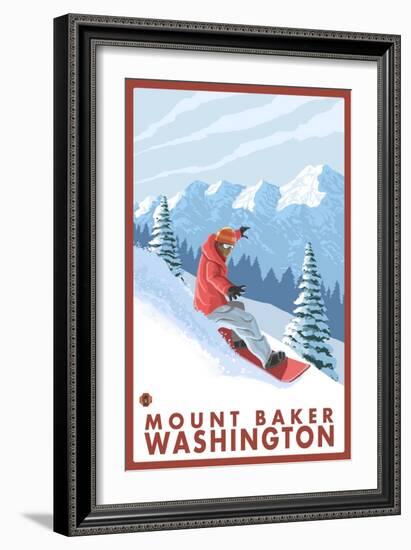 Snowboarder Scene, Mount Baker, Washington-Lantern Press-Framed Art Print