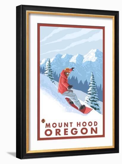 Snowboarder Scene, Mount Hood, Oregon-Lantern Press-Framed Premium Giclee Print