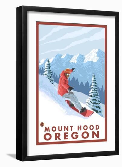 Snowboarder Scene, Mount Hood, Oregon-Lantern Press-Framed Art Print