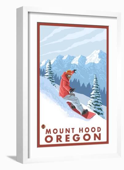 Snowboarder Scene, Mount Hood, Oregon-Lantern Press-Framed Art Print
