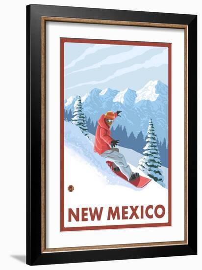 Snowboarder Scene - New Mexico-Lantern Press-Framed Art Print
