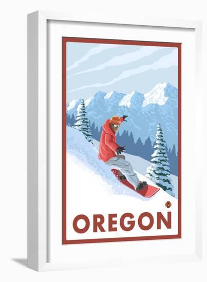 Snowboarder Scene, Oregon-Lantern Press-Framed Art Print