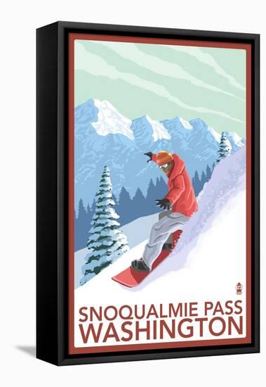 Snowboarder Scene - Snoqualmie Pass, Washington-Lantern Press-Framed Stretched Canvas