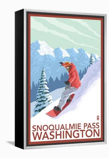 Snowboarder Scene - Snoqualmie Pass, Washington-Lantern Press-Framed Stretched Canvas