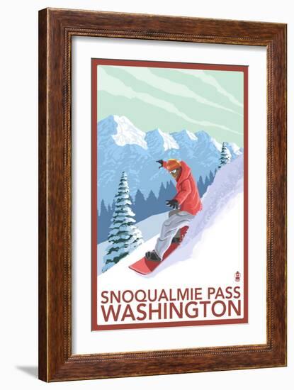 Snowboarder Scene - Snoqualmie Pass, Washington-Lantern Press-Framed Premium Giclee Print