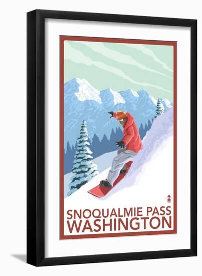 Snowboarder Scene - Snoqualmie Pass, Washington-Lantern Press-Framed Premium Giclee Print