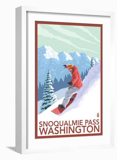 Snowboarder Scene - Snoqualmie Pass, Washington-Lantern Press-Framed Premium Giclee Print