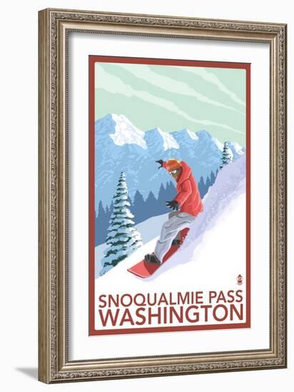 Snowboarder Scene - Snoqualmie Pass, Washington-Lantern Press-Framed Art Print